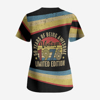 Vintage 1976 Birthday Celebration Scrub Top 50th Birthday for Him - Retro Distressed Stripe Pattern