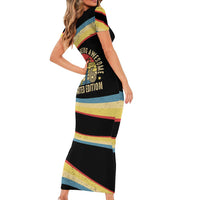 Vintage 1976 Birthday Celebration Short Sleeve Bodycon Dress 50th Birthday for Him - Retro Distressed Stripe Pattern
