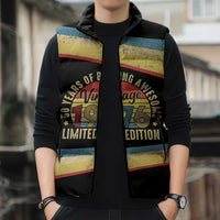 Vintage 1976 Birthday Celebration Sleeveless Puffer Jacket 50th Birthday for Him - Retro Distressed Stripe Pattern