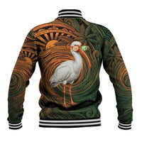 Vintage American White Ibis Baseball Jacket Miami Sunglasses Artistic Tribal Wave Pattern