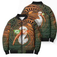 Vintage American White Ibis Bomber Puffer Jacket Miami Sunglasses Artistic Tribal Wave Pattern