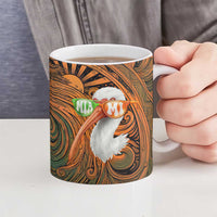 Vintage American White Ibis Ceramic Mug Miami Sunglasses Artistic Tribal Wave Pattern