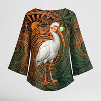 Vintage American White Ibis Kimono Sleeve Blouse Miami Sunglasses Artistic Tribal Wave Pattern