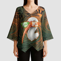 Vintage American White Ibis Kimono Sleeve Blouse Miami Sunglasses Artistic Tribal Wave Pattern