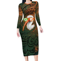 Vintage American White Ibis Long Sleeve Bodycon Dress Miami Sunglasses Artistic Tribal Wave Pattern