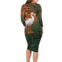 Vintage American White Ibis Long Sleeve Bodycon Dress Miami Sunglasses Artistic Tribal Wave Pattern