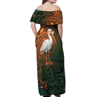 Vintage American White Ibis Off Shoulder Maxi Dress Miami Sunglasses Artistic Tribal Wave Pattern