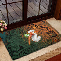 Vintage American White Ibis Rubber Doormat Miami Sunglasses Artistic Tribal Wave Pattern