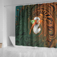 Vintage American White Ibis Shower Curtain Miami Sunglasses Artistic Tribal Wave Pattern