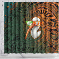 Vintage American White Ibis Shower Curtain Miami Sunglasses Artistic Tribal Wave Pattern