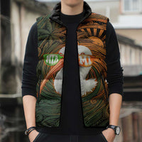Vintage American White Ibis Sleeveless Puffer Jacket Miami Sunglasses Artistic Tribal Wave Pattern