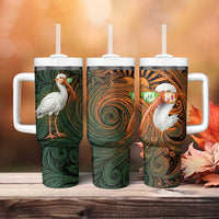 Vintage American White Ibis Tumbler With Handle Miami Sunglasses Artistic Tribal Wave Pattern