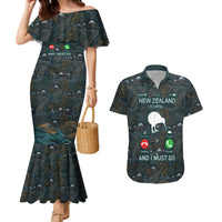 New Zealand is Calling and I Must Go Couples Matching Mermaid Dress and Hawaiian Shirt Kiwi Bird Silhouette