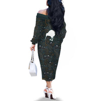 New Zealand is Calling and I Must Go Family Matching Off The Shoulder Long Sleeve Dress and Hawaiian Shirt Kiwi Bird Silhouette