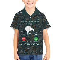New Zealand is Calling and I Must Go Family Matching Summer Maxi Dress and Hawaiian Shirt Kiwi Bird Silhouette