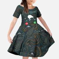 New Zealand is Calling and I Must Go Kid Short Sleeve Dress Kiwi Bird Silhouette