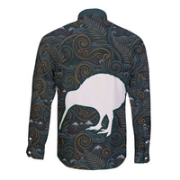 New Zealand is Calling and I Must Go Long Sleeve Button Shirt Kiwi Bird Silhouette
