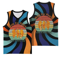 Buddhist Monks Walk For Peace Basketball Jersey with Retro Sunset Swirl Pattern