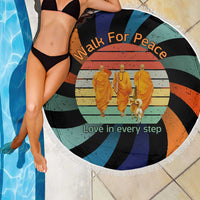 Buddhist Monks Walk For Peace Beach Blanket with Retro Sunset Swirl Pattern