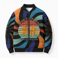 Buddhist Monks Walk For Peace Bomber Puffer Jacket with Retro Sunset Swirl Pattern