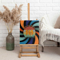 Buddhist Monks Walk For Peace Canvas Wall Art with Retro Sunset Swirl Pattern
