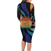 Buddhist Monks Walk For Peace Family Matching Long Sleeve Bodycon Dress and Hawaiian Shirt with Retro Sunset Swirl Pattern