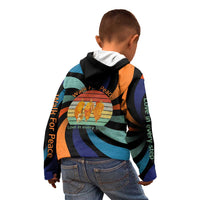Buddhist Monks Walk For Peace Kid Hoodie with Retro Sunset Swirl Pattern