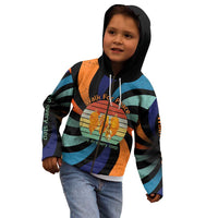 Buddhist Monks Walk For Peace Kid Hoodie with Retro Sunset Swirl Pattern