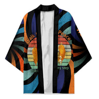 Buddhist Monks Walk For Peace Kimono with Retro Sunset Swirl Pattern
