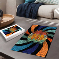 Buddhist Monks Walk For Peace Puzzle with Retro Sunset Swirl Pattern