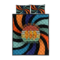 Buddhist Monks Walk For Peace Quilt Bed Set with Retro Sunset Swirl Pattern