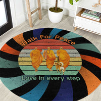 Buddhist Monks Walk For Peace Round Carpet with Retro Sunset Swirl Pattern