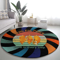 Buddhist Monks Walk For Peace Round Carpet with Retro Sunset Swirl Pattern