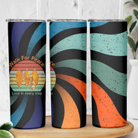 Buddhist Monks Walk For Peace Skinny Tumbler with Retro Sunset Swirl Pattern