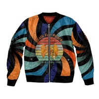 Buddhist Monks Walk For Peace Sleeve Zip Bomber Jacket with Retro Sunset Swirl Pattern