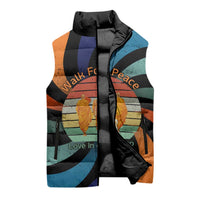 Buddhist Monks Walk For Peace Sleeveless Puffer Jacket with Retro Sunset Swirl Pattern