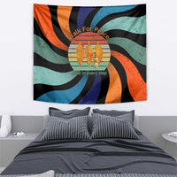 Buddhist Monks Walk For Peace Tapestry with Retro Sunset Swirl Pattern