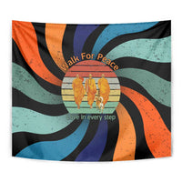 Buddhist Monks Walk For Peace Tapestry with Retro Sunset Swirl Pattern