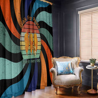 Buddhist Monks Walk For Peace Window Curtain with Retro Sunset Swirl Pattern