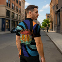 Buddhist Monks Walk For Peace Zipper Polo Shirt with Retro Sunset Swirl Pattern