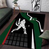 Pakistan Cricket Area Rug Sporty Style with Flag Colors & Player Illustration