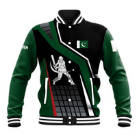 Pakistan Cricket Baseball Jacket Sporty Style with Flag Colors & Player Illustration