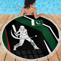 Pakistan Cricket Beach Blanket Sporty Style with Flag Colors & Player Illustration