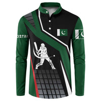 Pakistan Cricket Button Sweatshirt Sporty Style with Flag Colors & Player Illustration