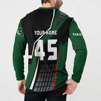 Pakistan Cricket Button Sweatshirt Sporty Style with Flag Colors & Player Illustration