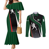 Pakistan Cricket Couples Matching Mermaid Dress and Long Sleeve Button Shirt Sporty Style with Flag Colors & Player Illustration