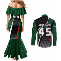 Pakistan Cricket Couples Matching Mermaid Dress and Long Sleeve Button Shirt Sporty Style with Flag Colors & Player Illustration