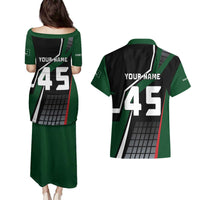 Pakistan Cricket Couples Matching Puletasi and Hawaiian Shirt Sporty Style with Flag Colors & Player Illustration