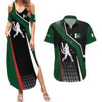 Pakistan Cricket Couples Matching Summer Maxi Dress and Hawaiian Shirt Sporty Style with Flag Colors & Player Illustration