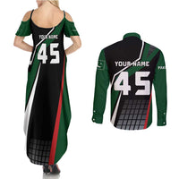 Pakistan Cricket Couples Matching Summer Maxi Dress and Long Sleeve Button Shirt Sporty Style with Flag Colors & Player Illustration